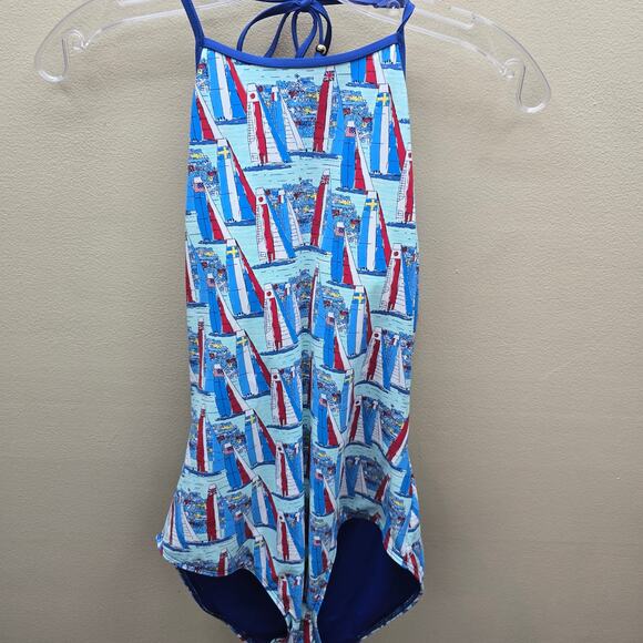 Vineyard Vines One Piece Swimsuit America's Cup Yacht Halter Multicolor Medium - Picture 2 of 9